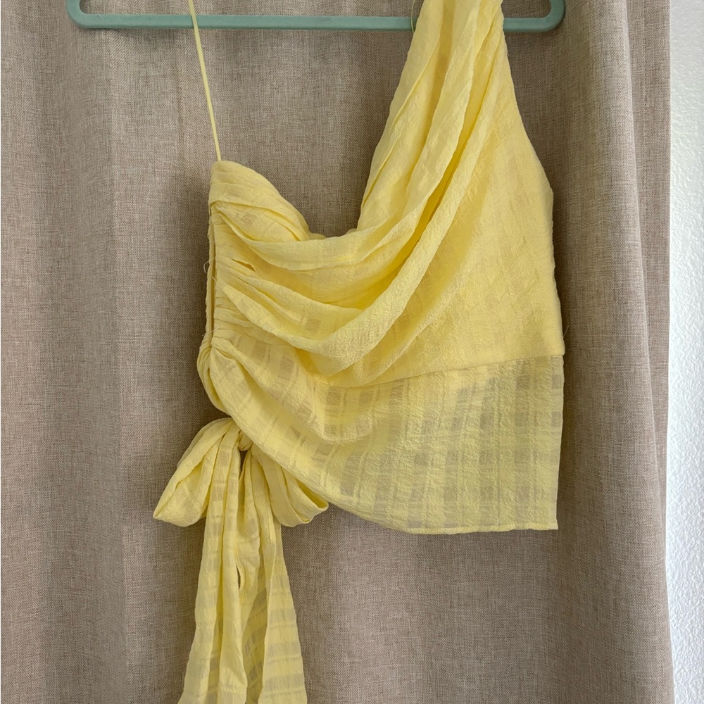 Yellow Draped One-Shoulder Top - Picture 2 of 2